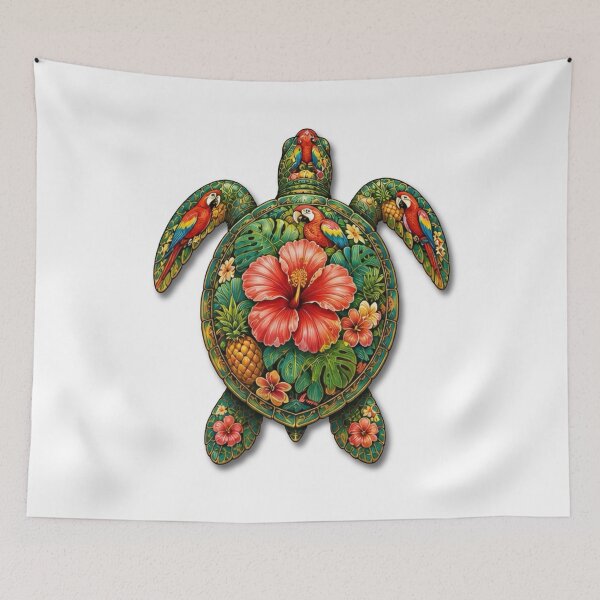 Item preview, Tropical Flower Sea Turtle | Ocean Summer Paradise Art Collection designed and sold by Zaru Art Studio.