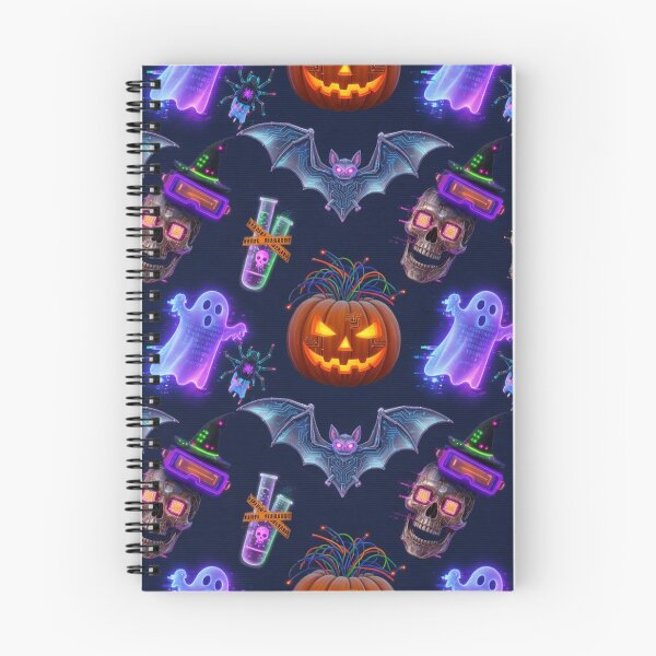 Item preview, Cyberpunk Halloween Seamless Pattern - Neon Skulls Circuit Bats Glowing Ghosts designed and sold by LenNo9881.