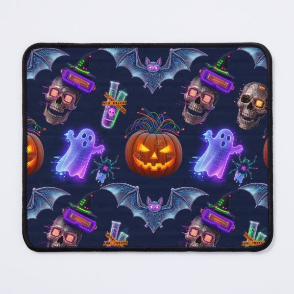 Item preview, Cyberpunk Halloween Seamless Pattern - Neon Skulls Circuit Bats Glowing Ghosts designed and sold by LenNo9881.