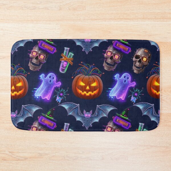 Item preview, Cyberpunk Halloween Seamless Pattern - Neon Skulls Circuit Bats Glowing Ghosts designed and sold by LenNo9881.