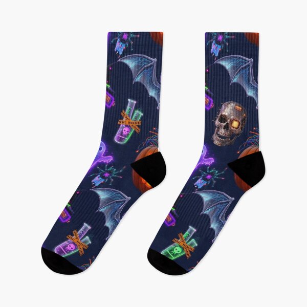 Item preview, Cyberpunk Halloween Seamless Pattern - Neon Skulls Circuit Bats Glowing Ghosts designed and sold by LenNo9881.