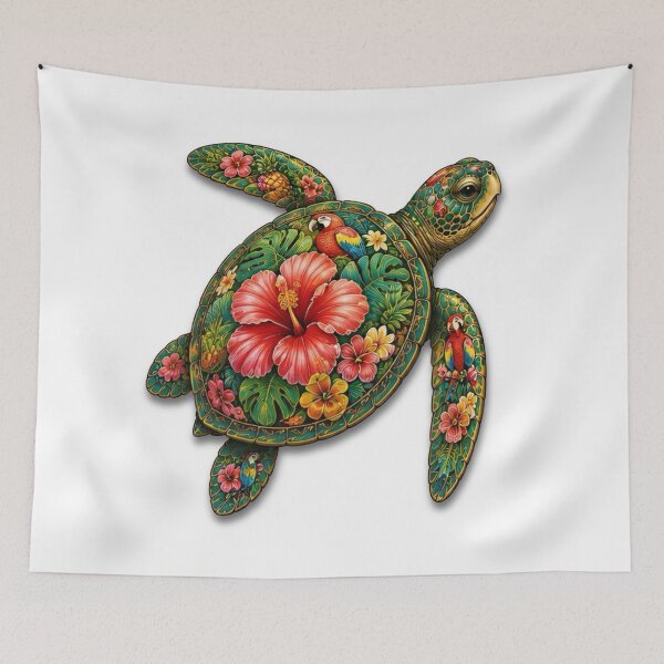 Item preview, Tropical Hibiscus Sea Turtle | Ocean Summer Paradise Art Collection designed and sold by Zaru Art Studio.