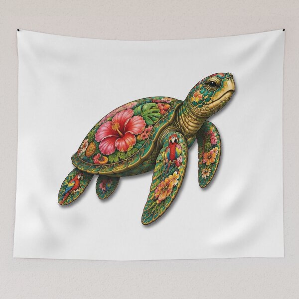 Item preview, Tropical Parrot Sea Turtle | Ocean Summer Paradise Art Collection designed and sold by Zaru Art Studio.