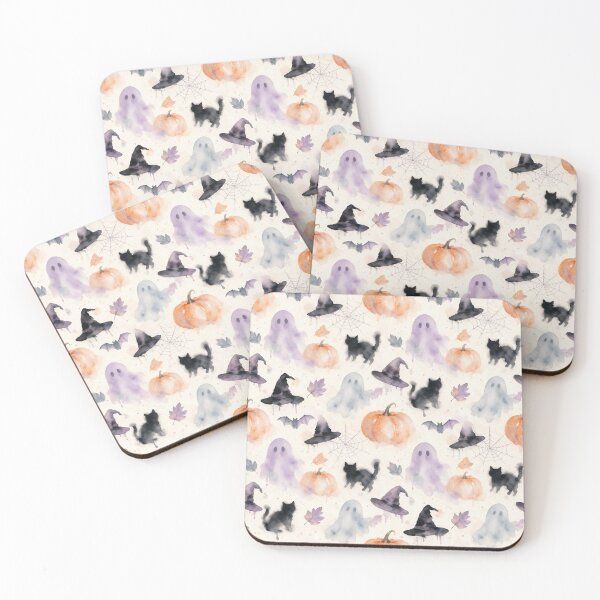 Item preview, Watercolor Halloween Seamless Pattern - Ghosts Black Cats Pumpkins Witch Hats designed and sold by LenNo9881.