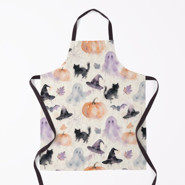 Item preview, Watercolor Halloween Seamless Pattern - Ghosts Black Cats Pumpkins Witch Hats designed and sold by LenNo9881.