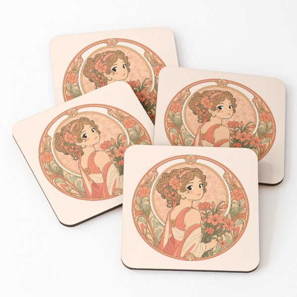 Item preview, Art Nouveau Floral Maiden – Vintage Botanical Woman with Flowers - Coral designed and sold by FloreDreamStudio.
