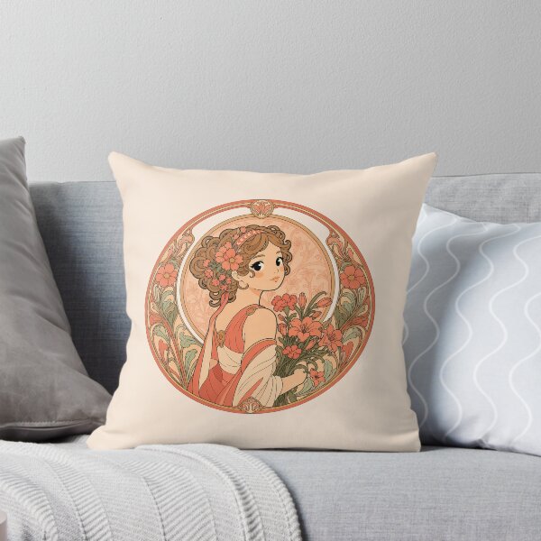 Item preview, Art Nouveau Floral Maiden – Vintage Botanical Woman with Flowers - Coral designed and sold by FloreDreamStudio.