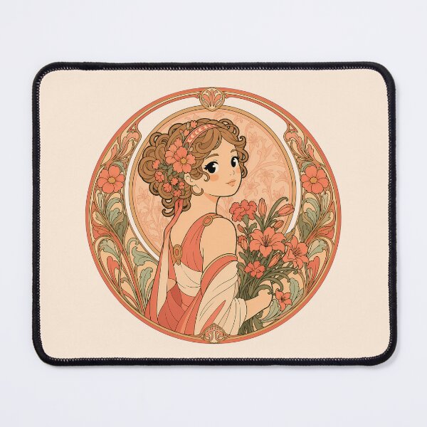 Item preview, Art Nouveau Floral Maiden – Vintage Botanical Woman with Flowers - Coral designed and sold by FloreDreamStudio.
