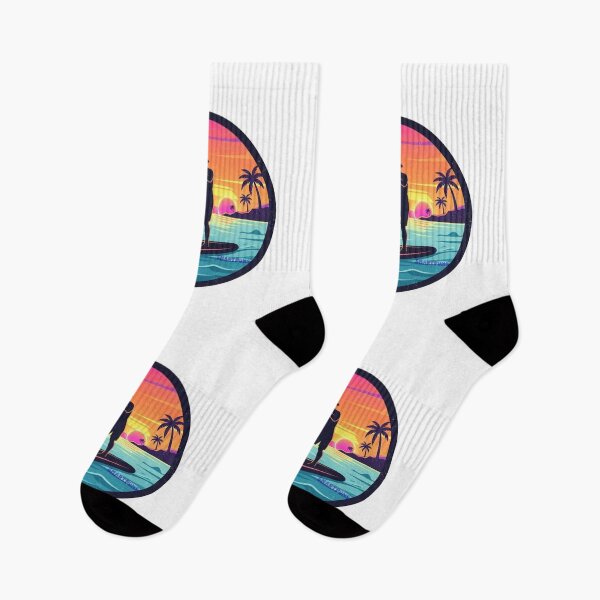 Item preview, Retro SUP Sunset – Minimalist Stand Up Paddleboarding Illustration, 1980s Synthwave Beach Circle, Clean Silhouette Paddle Boarder Apparel Graphic Sticker designed and sold by SmartPuns.