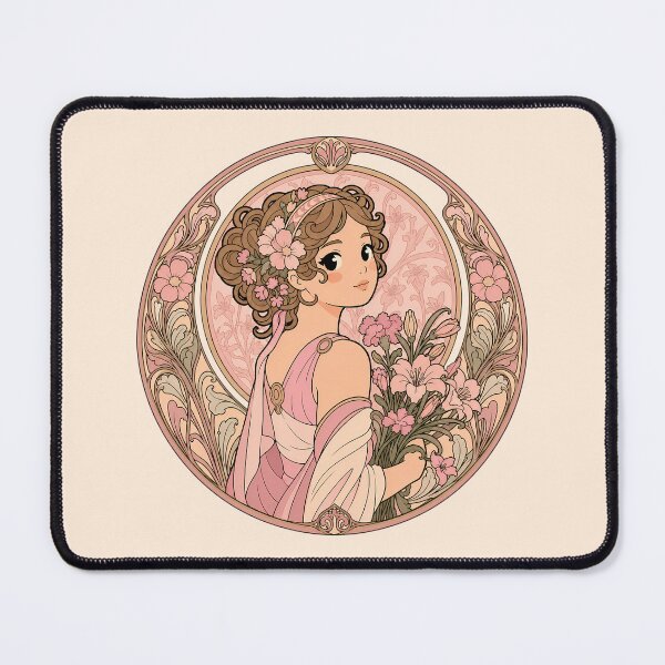 Item preview, Art Nouveau Floral Maiden – Vintage Botanical Woman with Flowers - Pink designed and sold by FloreDreamStudio.