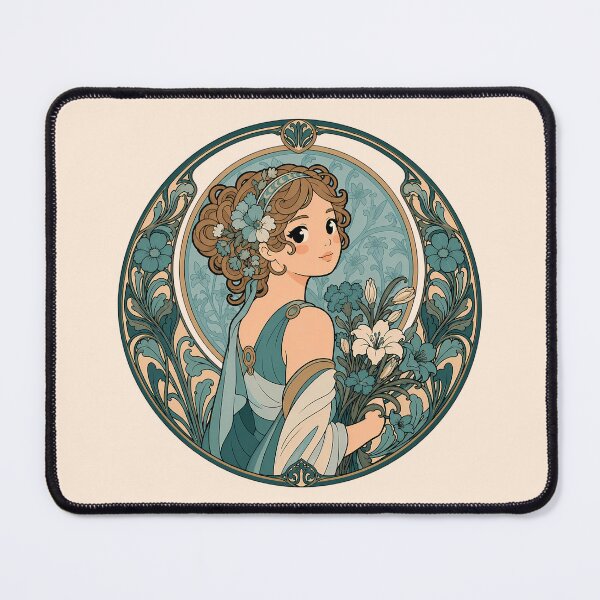 Item preview, Art Nouveau Floral Maiden – Vintage Botanical Woman with Flowers - Teal designed and sold by FloreDreamStudio.
