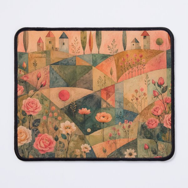 Item preview, Mid Century Rose Garden – Geometric Folk Art Floral Landscape designed and sold by GutyzDesignsES.