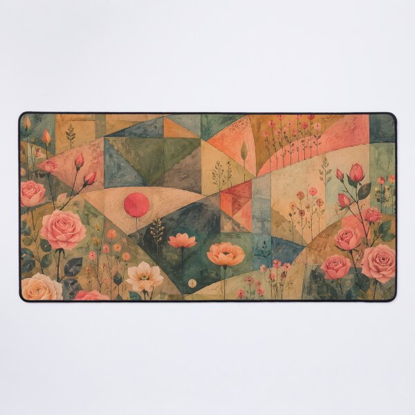 Item preview, Mid Century Rose Garden – Geometric Folk Art Floral Landscape designed and sold by GutyzDesignsES.