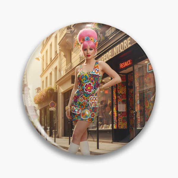 Item preview, Paris Mod Girl - 60s Pink Beehive on Cobblestone Street with Eiffel Tower designed and sold by Ela Art Space .