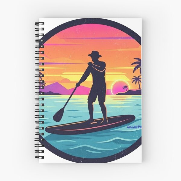 Item preview, Retro SUP Sunset – Minimalist Stand Up Paddleboarding Illustration, 1980s Synthwave Beach Circle, Clean Silhouette Paddle Boarder Apparel Graphic Sticker designed and sold by SmartPuns.