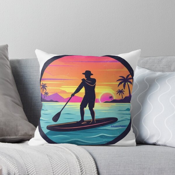 Item preview, Retro SUP Sunset – Minimalist Stand Up Paddleboarding Illustration, 1980s Synthwave Beach Circle, Clean Silhouette Paddle Boarder Apparel Graphic Sticker designed and sold by SmartPuns.