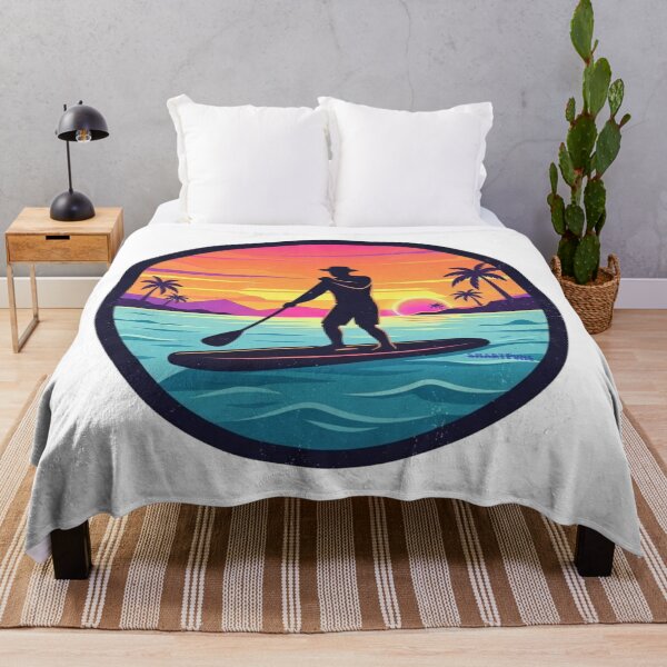 Item preview, Retro SUP Sunset – Minimalist Stand Up Paddleboarding Illustration, 1980s Synthwave Beach Circle, Clean Silhouette Paddle Boarder Apparel Graphic Sticker designed and sold by SmartPuns.