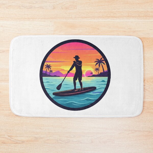 Item preview, Retro SUP Sunset – Minimalist Stand Up Paddleboarding Illustration, 1980s Synthwave Beach Circle, Clean Silhouette Paddle Boarder Apparel Graphic Sticker designed and sold by SmartPuns.