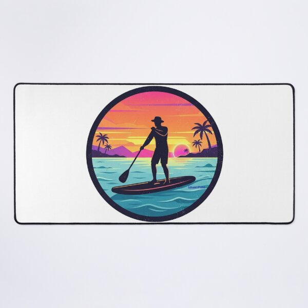 Item preview, Retro SUP Sunset – Minimalist Stand Up Paddleboarding Illustration, 1980s Synthwave Beach Circle, Clean Silhouette Paddle Boarder Apparel Graphic Sticker designed and sold by SmartPuns.