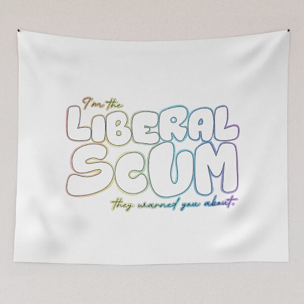 Item preview, I'm the Liberal Scum | White Bubble Letter Art | Rainbow Outline Political Print designed and sold by RareSquareBearArts.