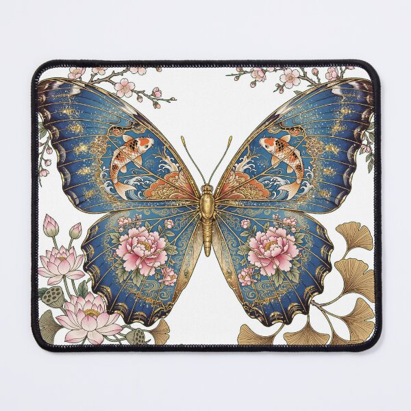 Item preview, Oriental Koi Butterfly - Gold Morpho with Peony Lotus Sakura and Ginkgo designed and sold by PrettyCrypt.