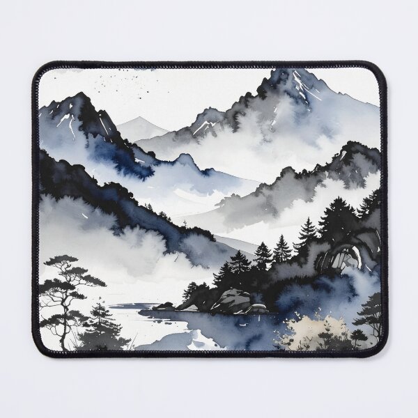 Item preview, Misty Japanese Mountains Ink Wash Landscape designed and sold by BetweenForms.