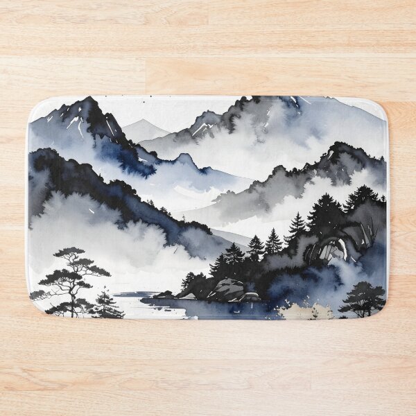 Item preview, Misty Japanese Mountains Ink Wash Landscape designed and sold by BetweenForms.