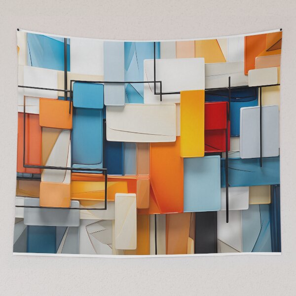 Item preview, Abstract Geometric Color Blocks – Blue & Orange Mid Century Modern Wall Art designed and sold by GutyzDesignsES.