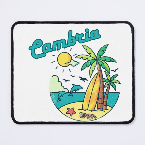 Item preview, Cambria California Retro Beach Scene Palm Trees Surfboard Design designed and sold by DonnaRaine.