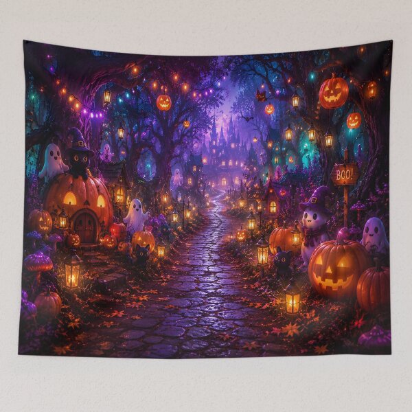 Item preview, Magical Spooky Halloween Night in a Cute Haunted Pumpkin Fo designed and sold by cozeecore.