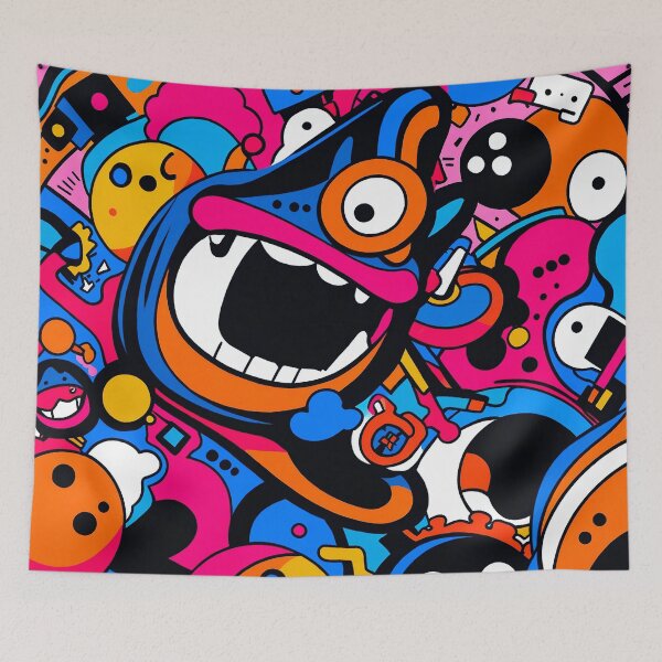 Item preview, Colorful Crazy Monster Doodle Pattern – Funky Cartoon Character Art designed and sold by IMuDesigner.