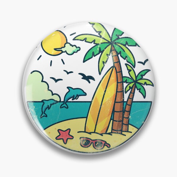 Item preview, Manzanita Oregon Retro Beach Scene Palm Trees Surfboard Design designed and sold by DonnaRaine.