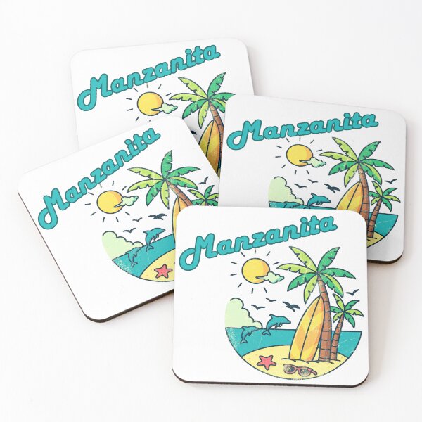 Item preview, Manzanita Oregon Retro Beach Scene Palm Trees Surfboard Design designed and sold by DonnaRaine.