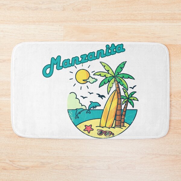 Item preview, Manzanita Oregon Retro Beach Scene Palm Trees Surfboard Design designed and sold by DonnaRaine.