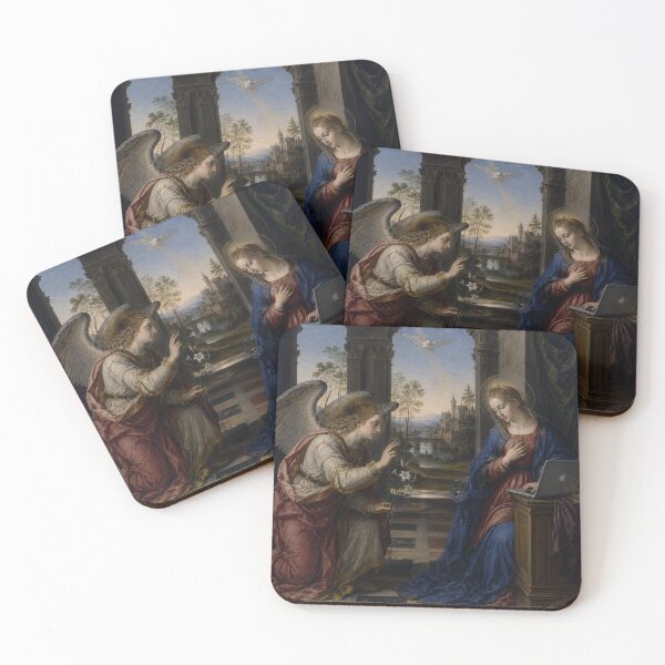 Item preview, The Annunciation – Virgin Mary Checking Her Laptop designed and sold by Pop Pantheon & Trim Team.