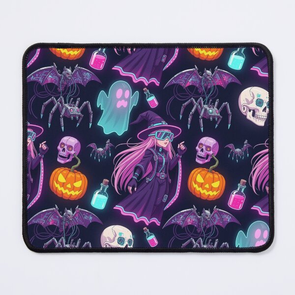 Item preview, Cyberpunk Halloween Witch Seamless Pattern – Neon Goth Spooky Tech Art designed and sold by LenNo9881.