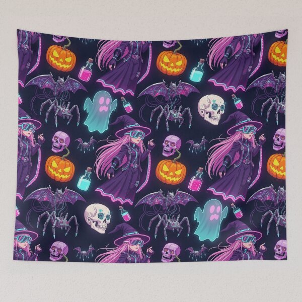 Item preview, Cyberpunk Halloween Witch Seamless Pattern – Neon Goth Spooky Tech Art designed and sold by LenNo9881.