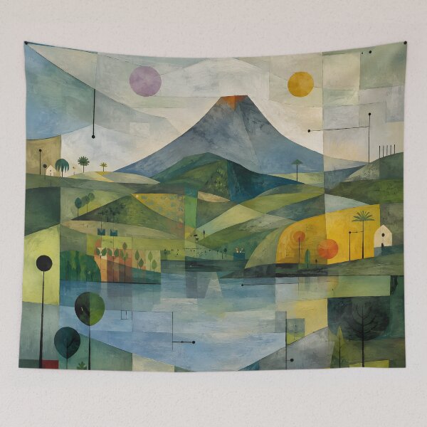 Item preview, Geometric Volcano Landscape – Mid Century Modern Mountain & Lake Wall Art designed and sold by GutyzDesignsES.
