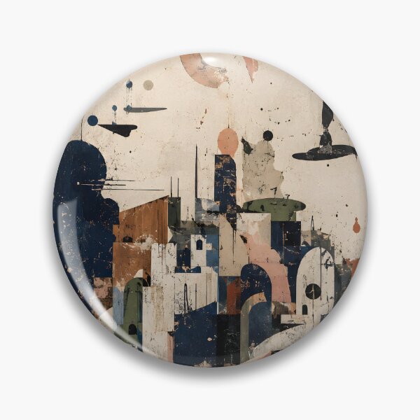 Item preview, Abstract Geometric Cityscape – Mid Century Modern Architecture in Navy & Terracotta designed and sold by GutyzDesignsES.