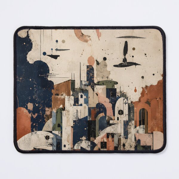 Item preview, Abstract Geometric Cityscape – Mid Century Modern Architecture in Navy & Terracotta designed and sold by GutyzDesignsES.