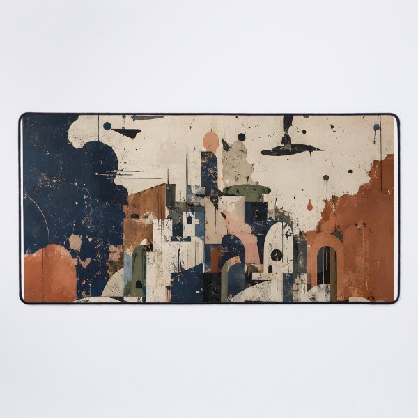 Item preview, Abstract Geometric Cityscape – Mid Century Modern Architecture in Navy & Terracotta designed and sold by GutyzDesignsES.