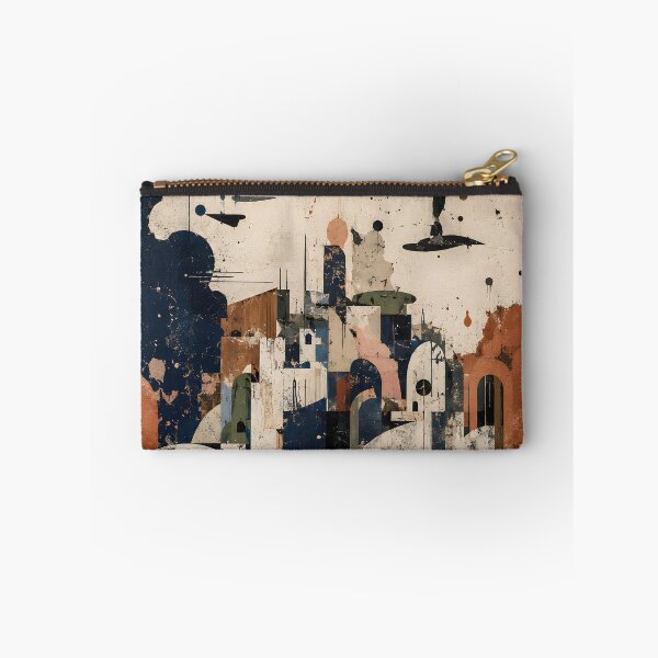 Item preview, Abstract Geometric Cityscape – Mid Century Modern Architecture in Navy & Terracotta designed and sold by GutyzDesignsES.