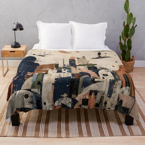 Item preview, Abstract Geometric Cityscape – Mid Century Modern Architecture in Navy & Terracotta designed and sold by GutyzDesignsES.