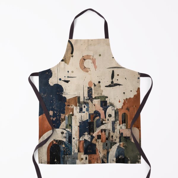Item preview, Abstract Geometric Cityscape – Mid Century Modern Architecture in Navy & Terracotta designed and sold by GutyzDesignsES.