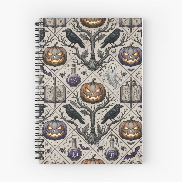 Item preview, Gothic Raven and Pumpkin Halloween Pattern – Witchy Spellbook Seamless Design designed and sold by LenNo9881.