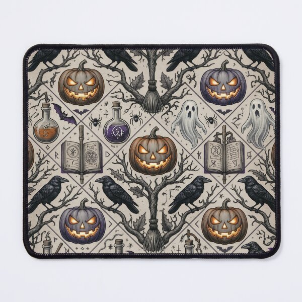 Item preview, Gothic Raven and Pumpkin Halloween Pattern – Witchy Spellbook Seamless Design designed and sold by LenNo9881.