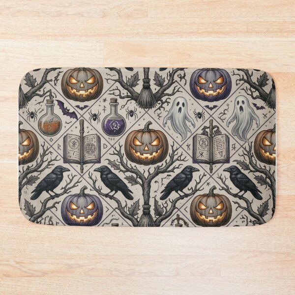 Item preview, Gothic Raven and Pumpkin Halloween Pattern – Witchy Spellbook Seamless Design designed and sold by LenNo9881.