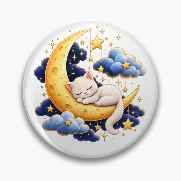 Item preview, Cute Sleeping Cat on a Golden Crescent Moon designed and sold by TinyWeird.