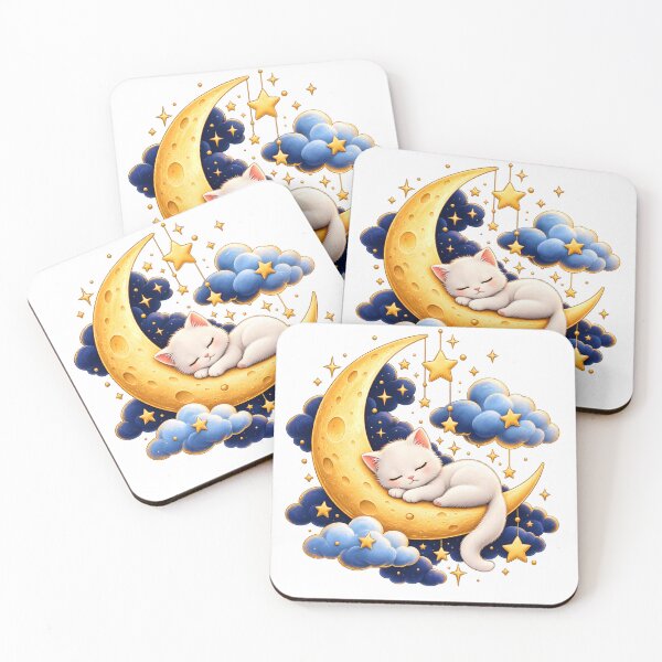 Item preview, Cute Sleeping Cat on a Golden Crescent Moon designed and sold by TinyWeird.