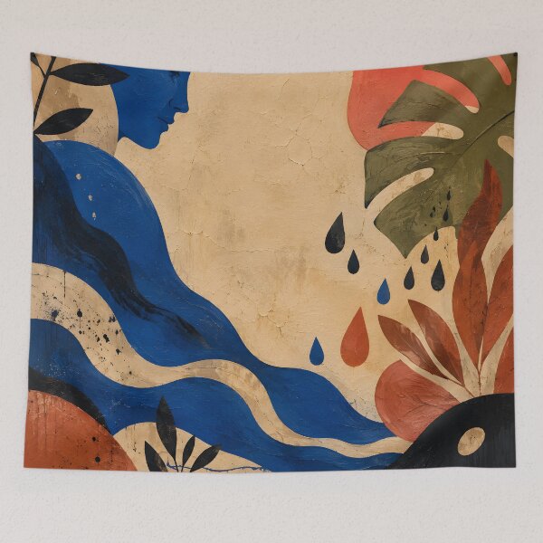 Item preview, Mid Century Modern Abstract Woman – Botanical Boho Portrait in Cobalt Blue & Terracotta designed and sold by GutyzDesignsES.